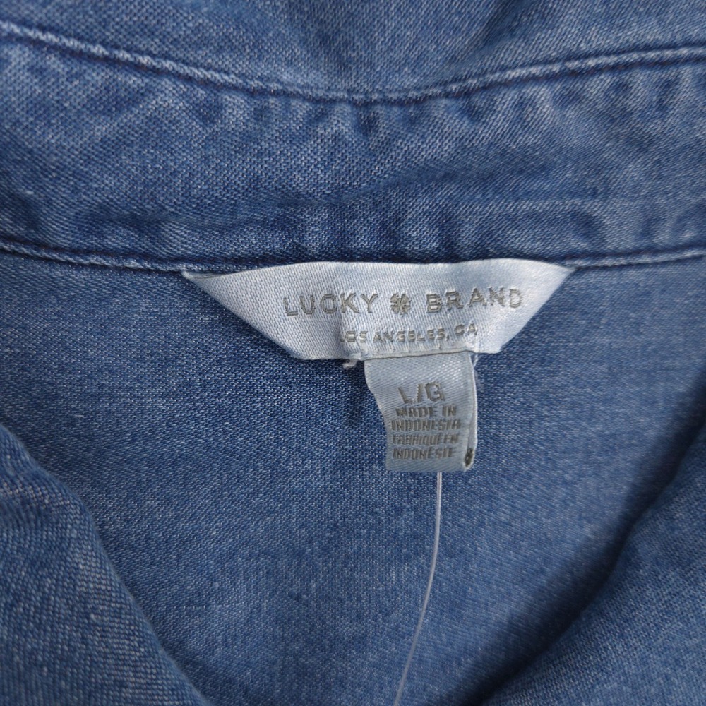Lucky Brand Denim Shirt Womens L Blue Pearl Snap Western Cowgirl Outdoor Ranch - Picture 6 of 11